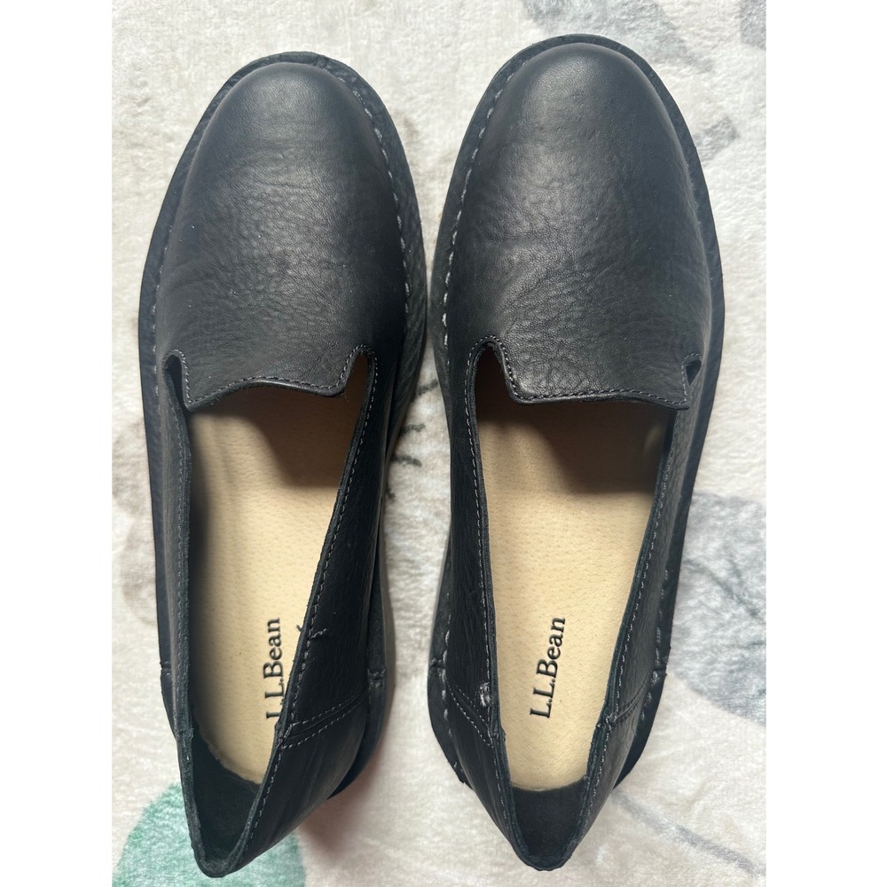 NWOT LL Bean Womens 8 Black Stonington Leather Slip On Loafers 507146 Round Toe